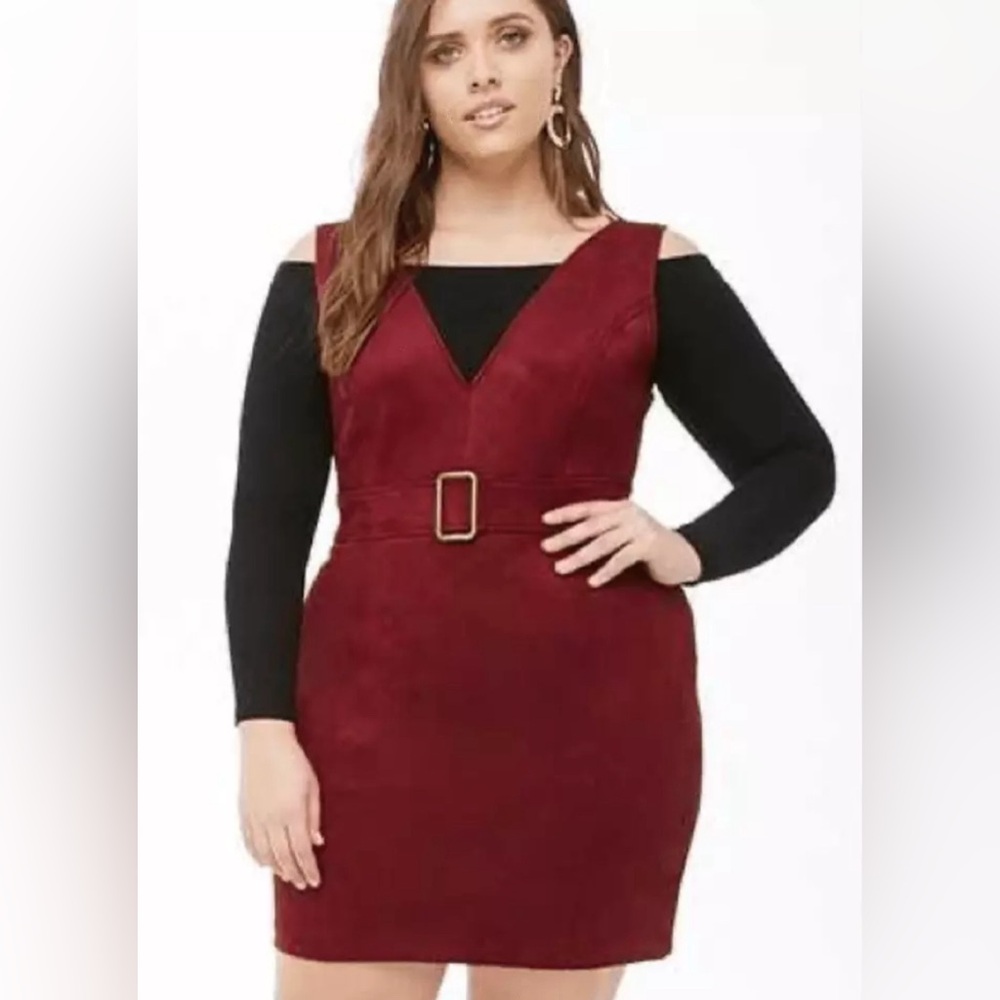 Forever 21 Burgundy Suede Overall Jumper Dress Plus Size